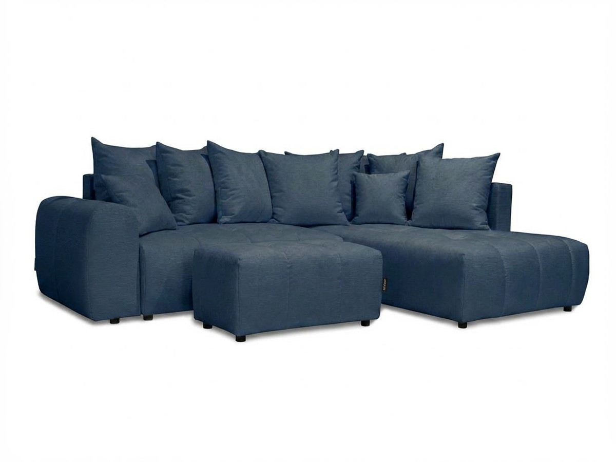 Bobochic Roxelane Ecksofa mit Schlaffunktion und Bettkasten und Pouf Melange-Stoff Dunkelblau Ecke rechts