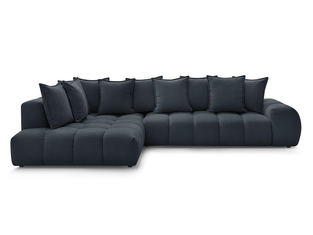 Bobochic Everest Ecksofa, 10 Kissen Strukturstoff Dunkelblau Ecke links