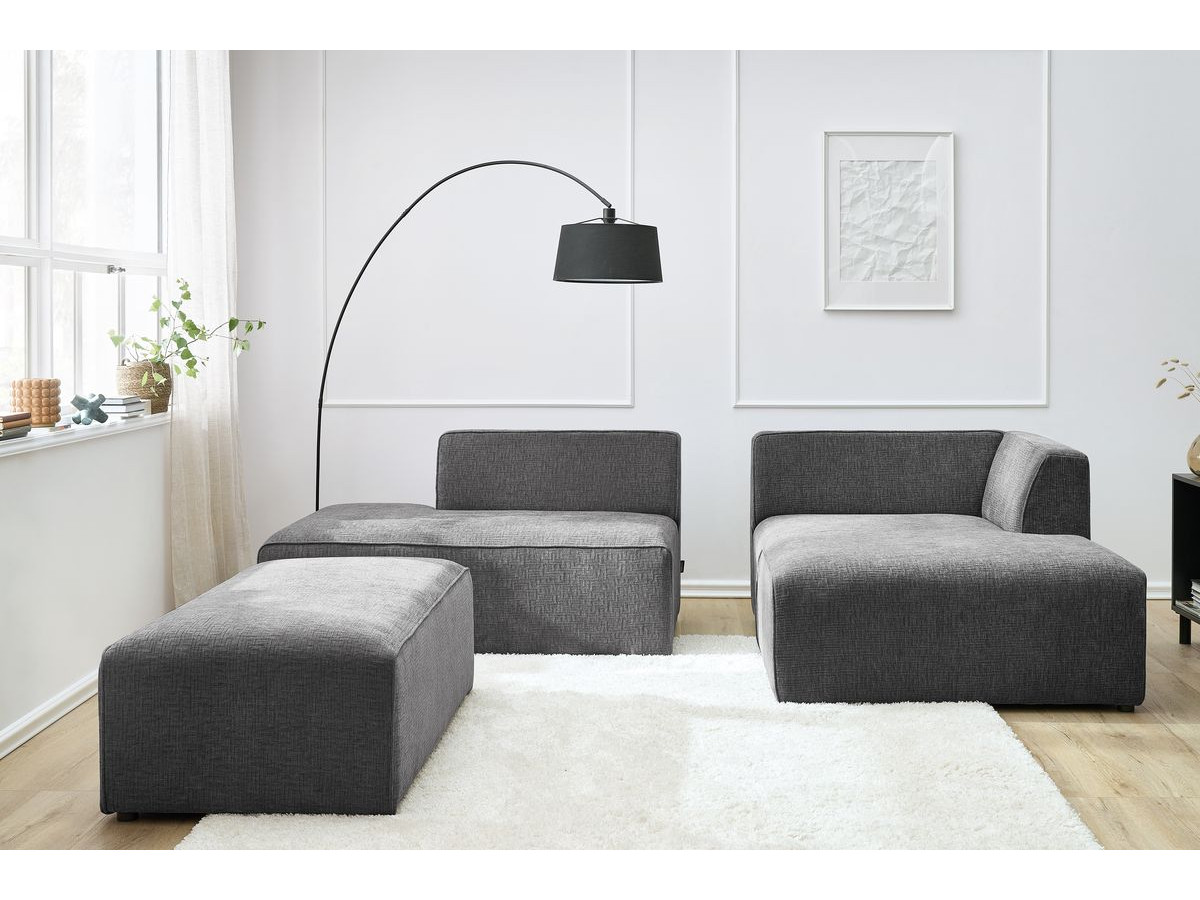 Bobochic Megeve Ecksofa mit Schlaffunktion und Pouf Strukturstoff Dunkelgrau Ecke rechts