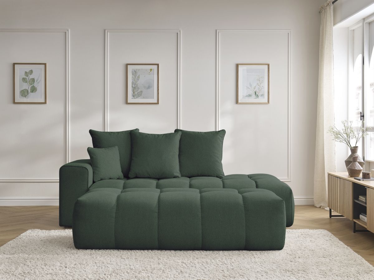 Bobochic Mont-blanc Sofa 5-Sitzer mit Pouf Melange-Stoff Grün Armlehne links