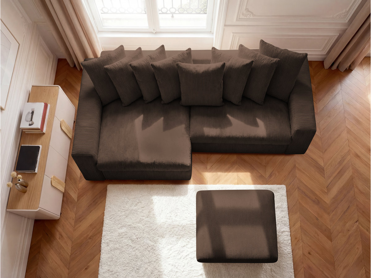 Bobochic Enore Ecksofa mit Pouf Cordsamt Braun Ecke links