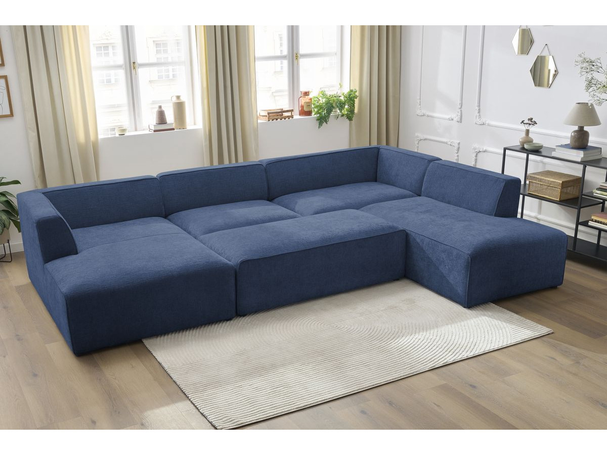 Bobochic Megeve Wohnlandschaft mit Pouf Strukturstoff Dunkelblau Ecke links