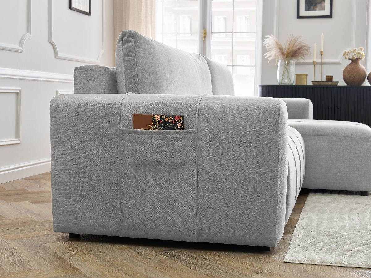 Bobochic Arsene Ecksofa mit Schlaffunktion und Bettkasten 288 × 148 cm Samt Hellgrau