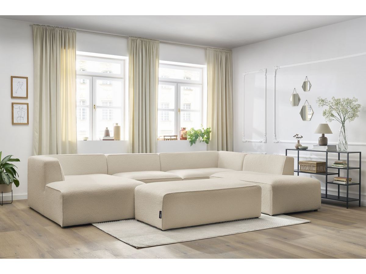 Bobochic Megeve Wohnlandschaft mit Pouf Bouclé-Stoff Beige Ecke links