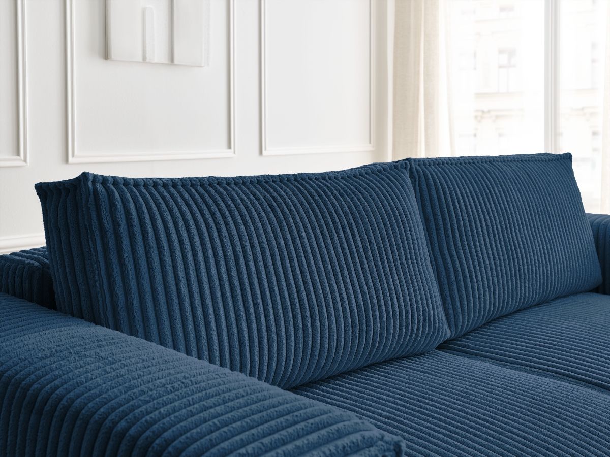 Bobochic Chelsea Schlafsofa 3-Sitzer mit Bettkasten Breitcord weich Dunkelblau