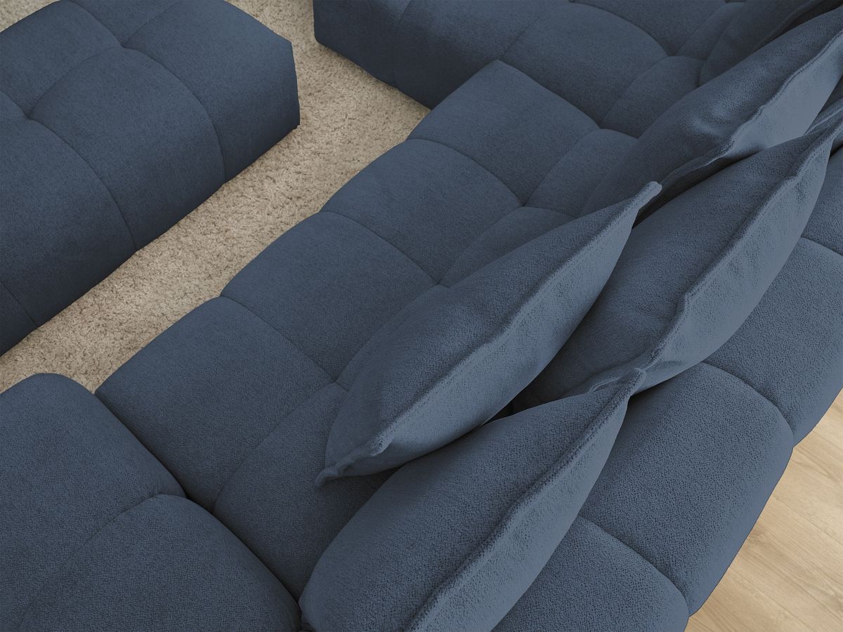 Bobochic Everest Ecksofa mit Schlaffunktion und Bettkasten und Pouf 318 × 180 cm, 7 Kissen Melange-Stoff Dunkelblau Ecke links