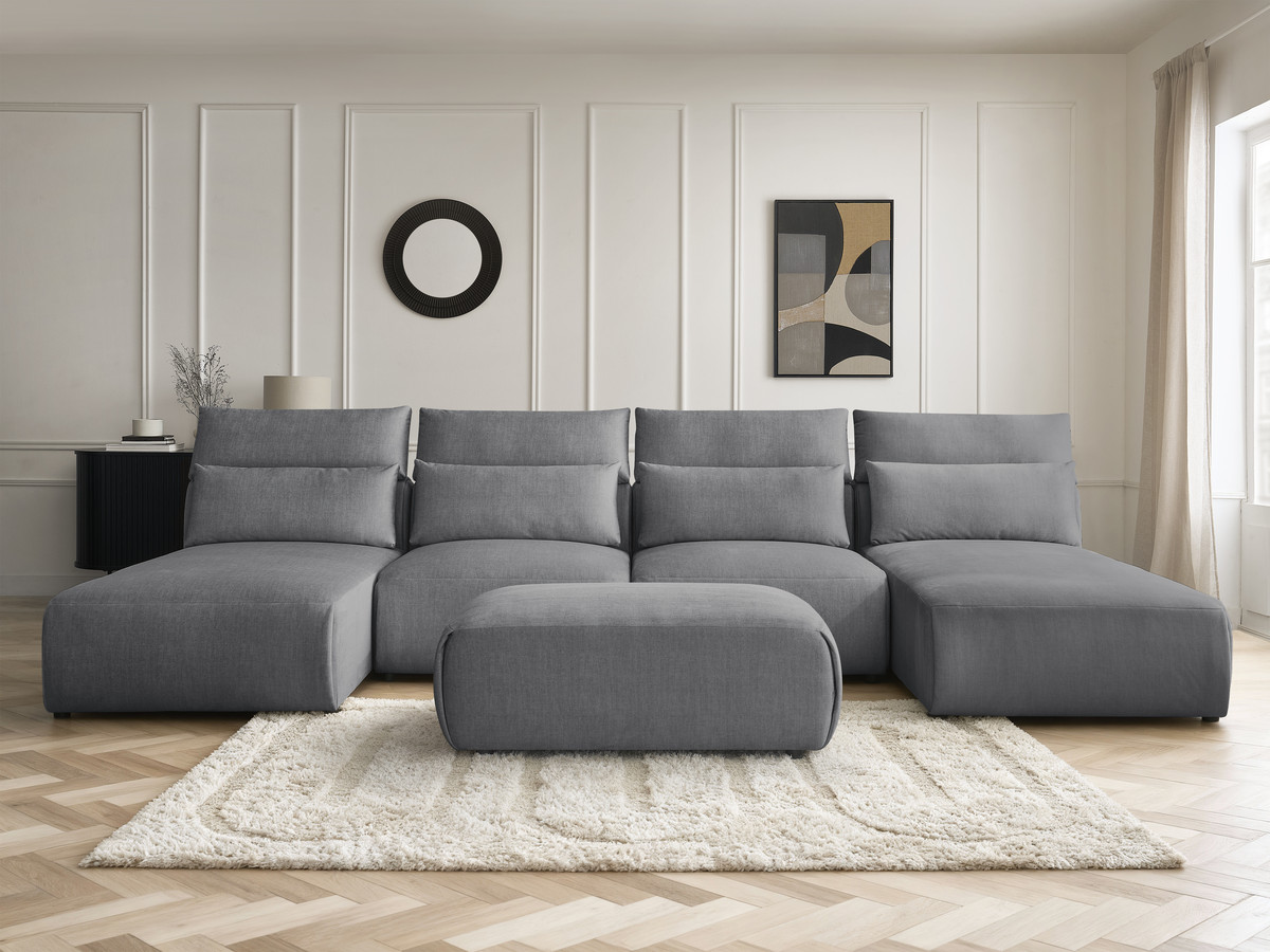 Bobochic Jana Wohnlandschaft mit kleinem Pouf Samt Dunkelgrau