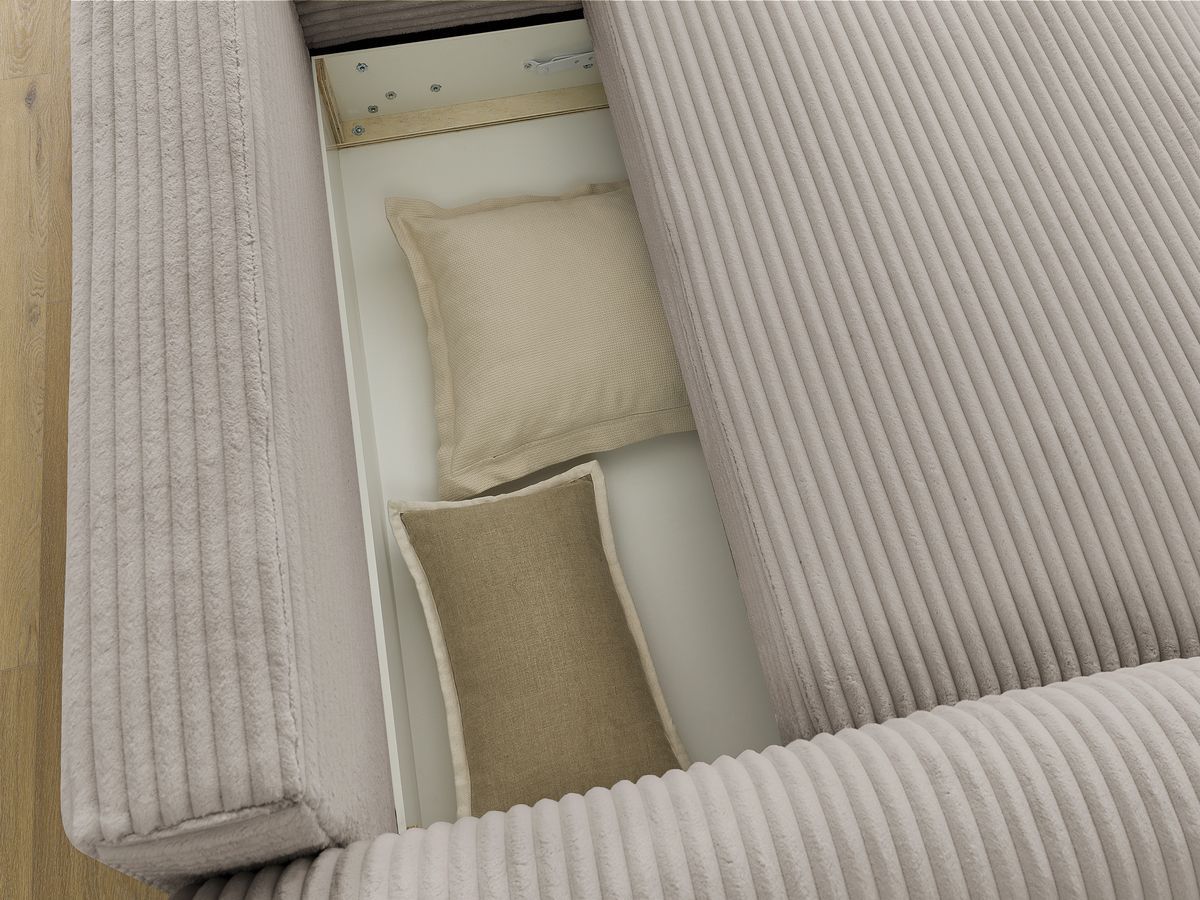 Bobochic Lucien Ecksofa mit Schlaffunktion und Bettkasten 314 × 167 cm Breitcord weich Taupe Ecke rechts