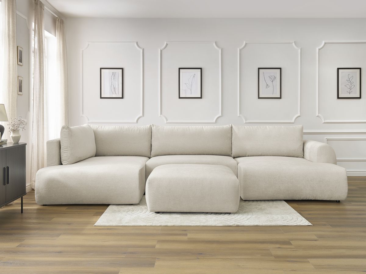 Bobochic Lucien Wohnlandschaft mit Pouf Stoff Beige Ecke rechts