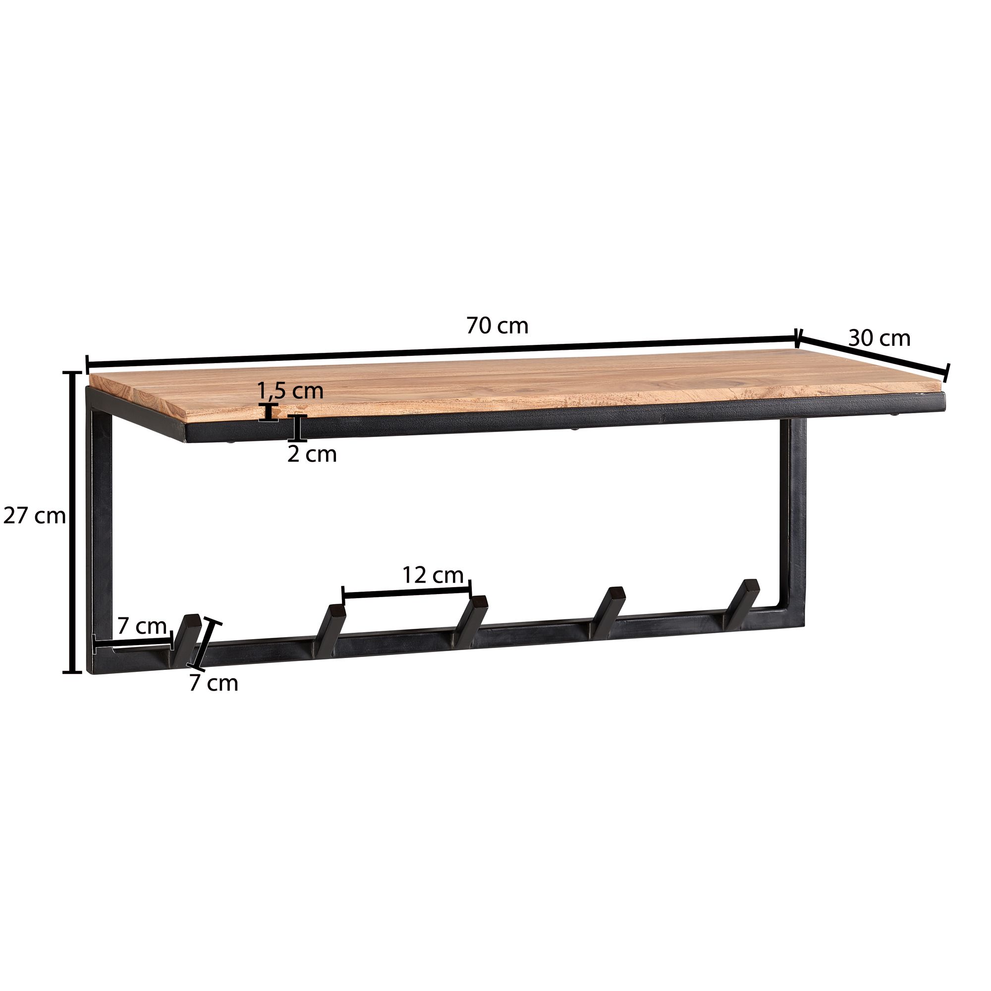 Wandgarderobe Arbaer Akazie Massivholz 70 × 30 × 27 cm