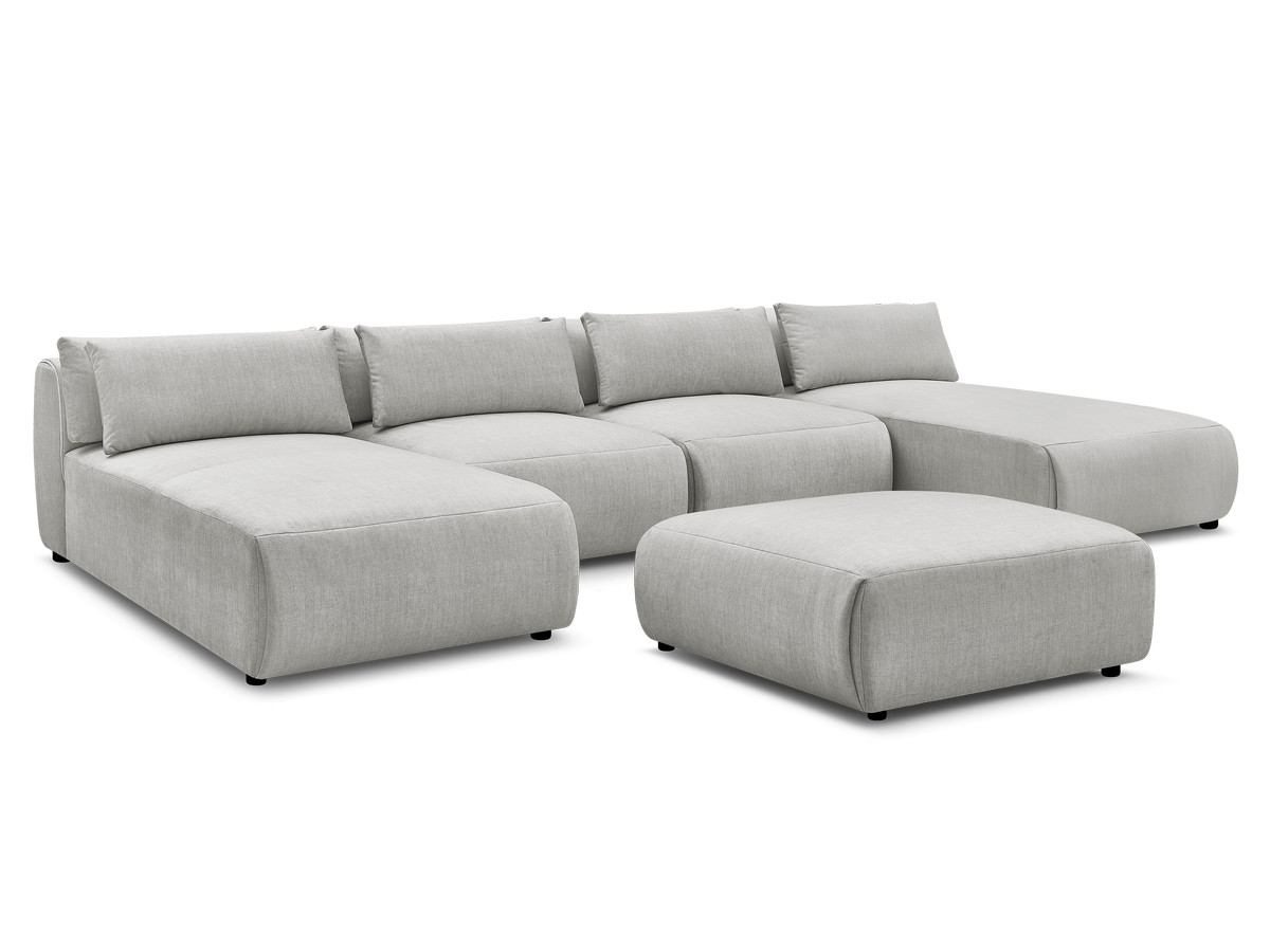 Bobochic Jana Wohnlandschaft mit großem Pouf Samt Hellgrau
