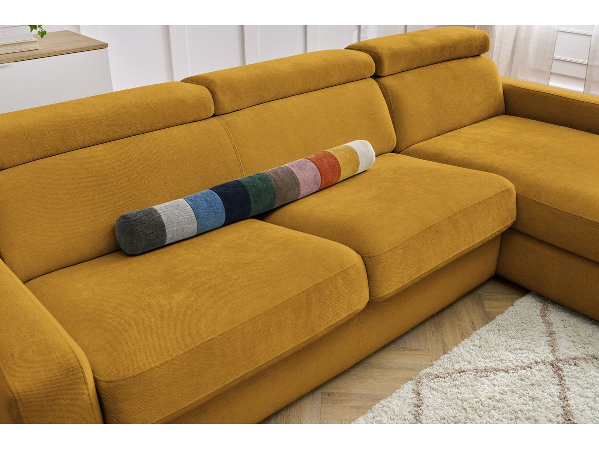 Bobochic Monaco Ecksofa mit Schlaffunktion und Bettkasten Stoff Gelb, Liegefläche 140 × 190 cm