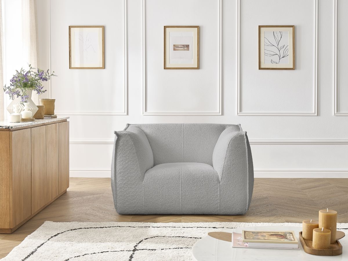 Bobochic Giorgia Sessel Bouclé-Stoff Hellgrau