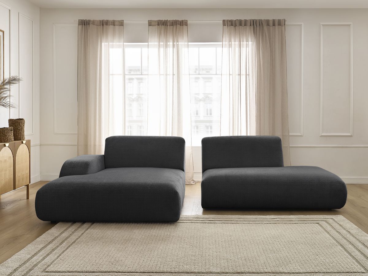 Bobochic Sirius Ecksofa 300 × 170 cm Strukturstoff Schwarz Ecke links