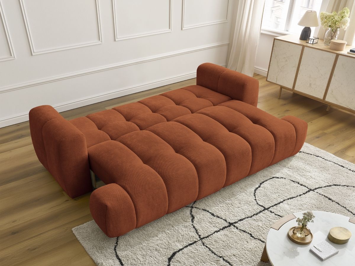 Bobochic Fuji Schlafsofa 3-Sitzer mit Bettkasten Stoff Orange