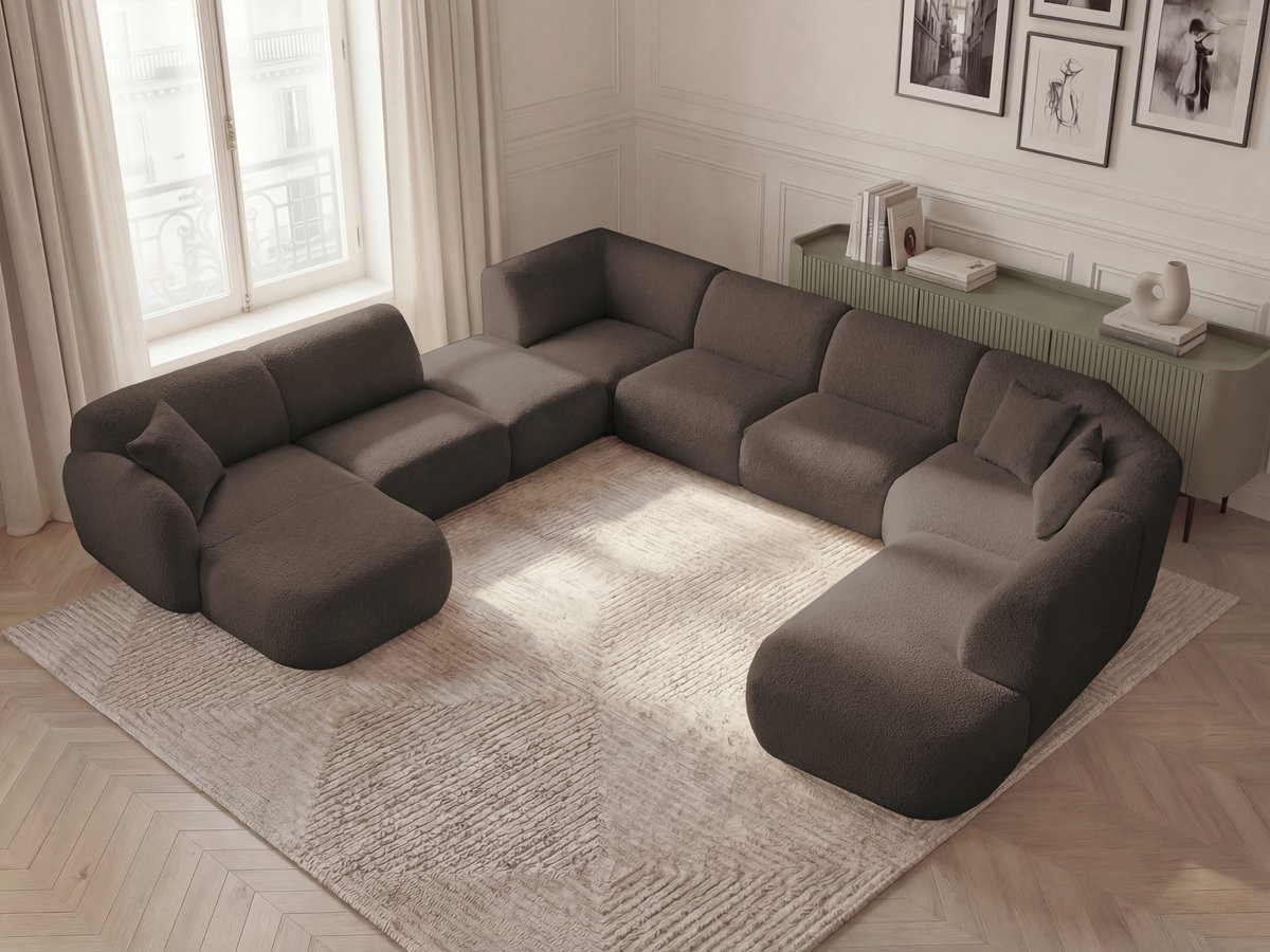 Bobochic Anda Wohnlandschaft mit Pouf 396 × 357 cm Chenille Braun Ecke links