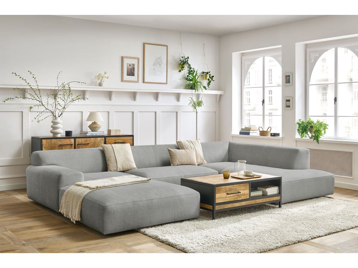 Bobochic Lavena Wohnlandschaft 359 × 220 cm Samt Hellgrau Ecke links