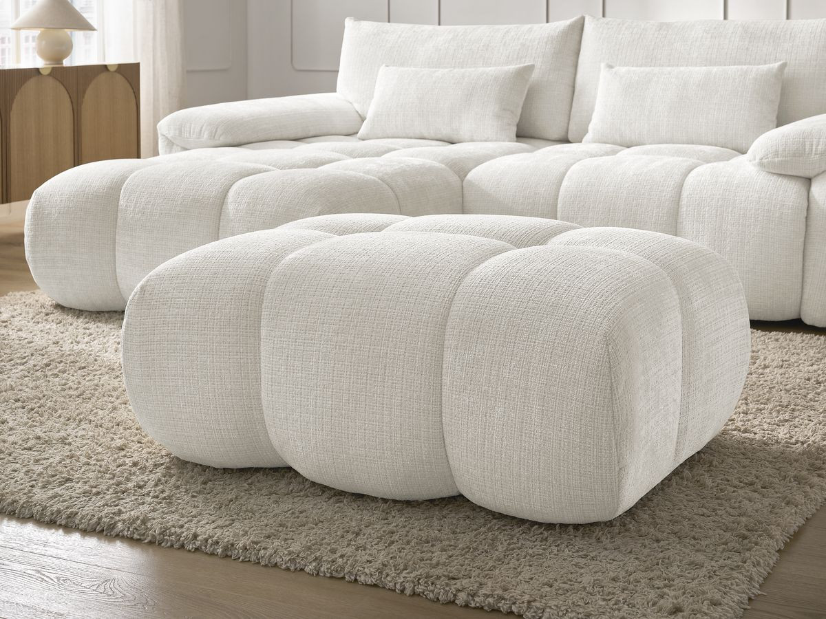 Bobochic Ivane Ecksofa mit Pouf Strukturstoff Weiß Ecke links