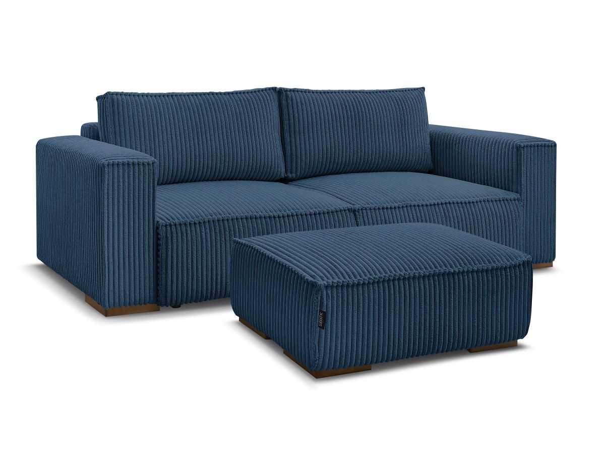 Bobochic Chelsea Schlafsofa 4-Sitzer mit Bettkasten und Pouf Breitcord weich Dunkelblau