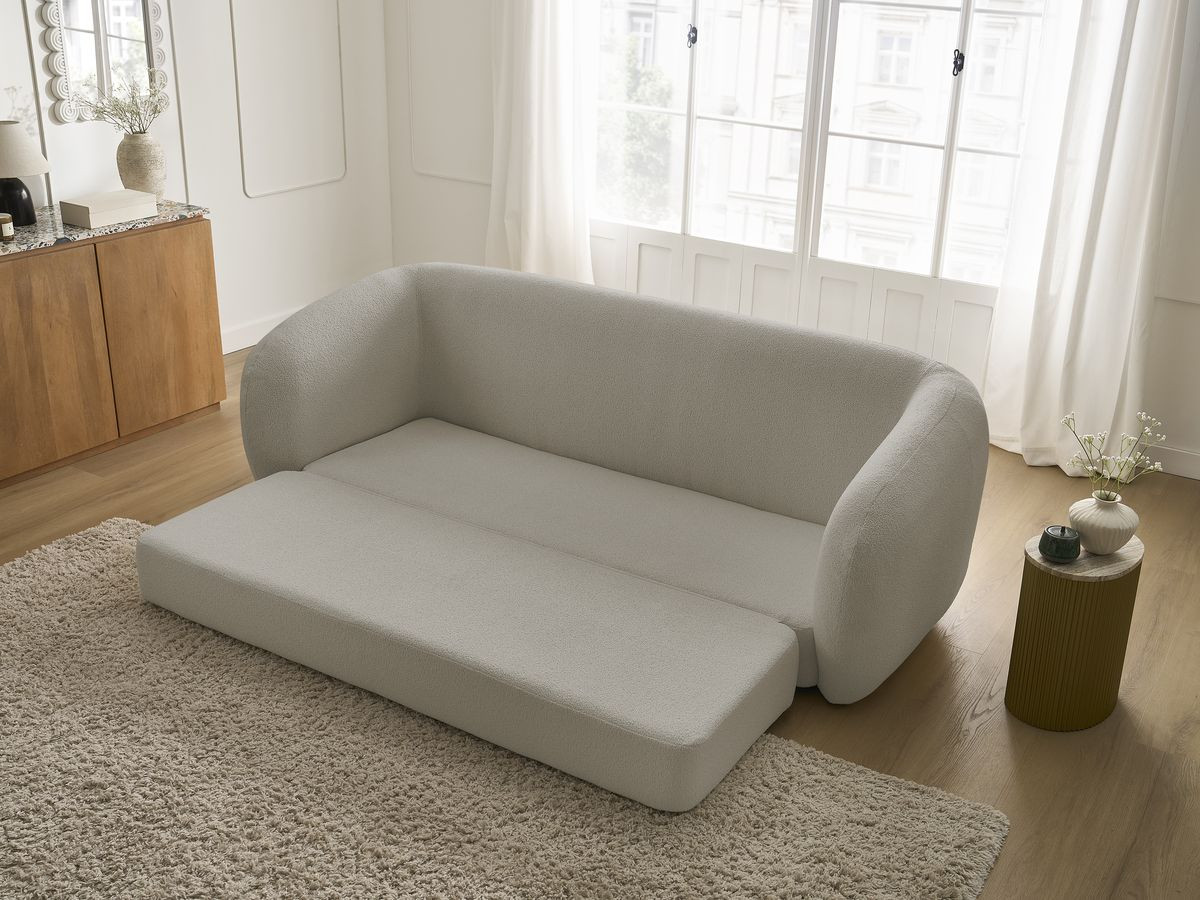 Bobochic Neyo Schlafsofa 3-Sitzer Bouclé-Stoff Taupe