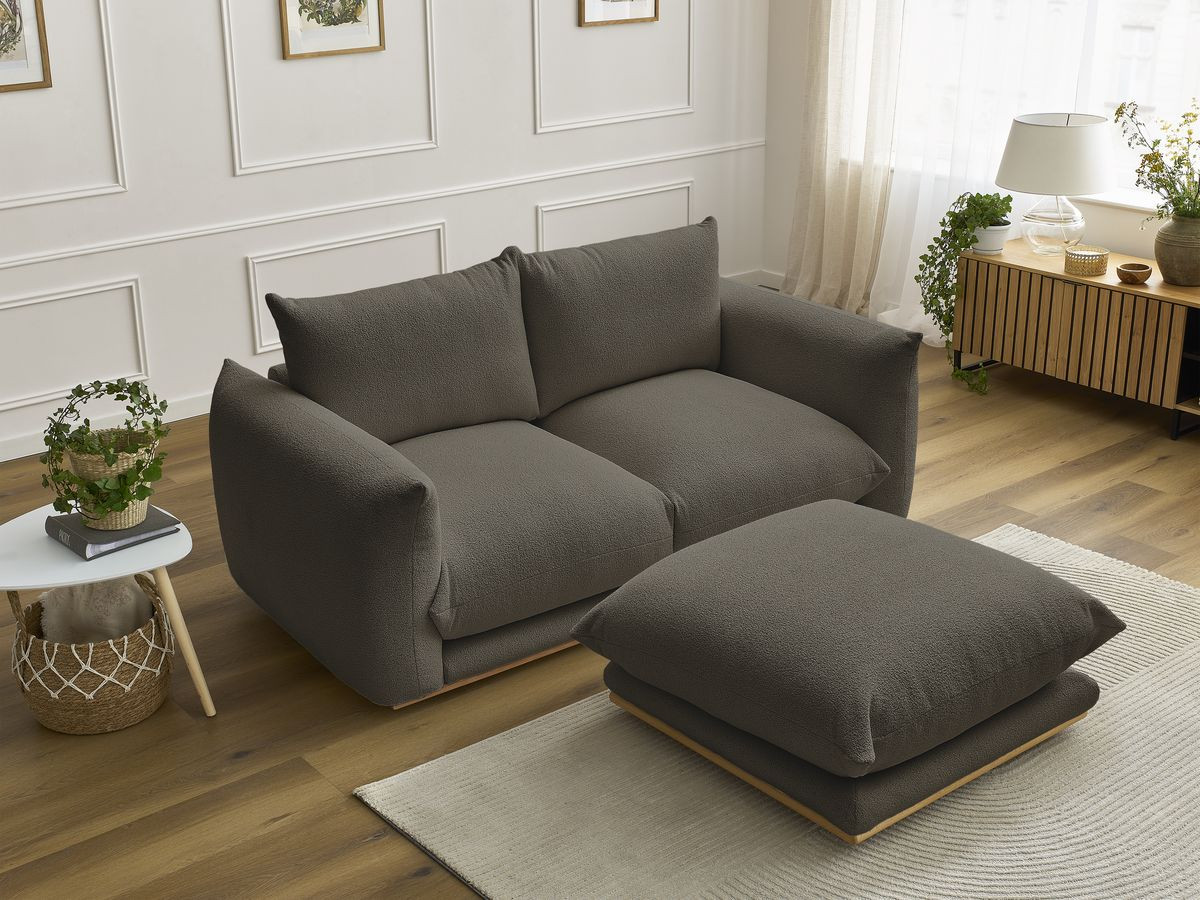 Bobochic Ernest Sofa 3-Sitzer mit Pouf 193 × 106 cm Bouclé-Stoff Braun