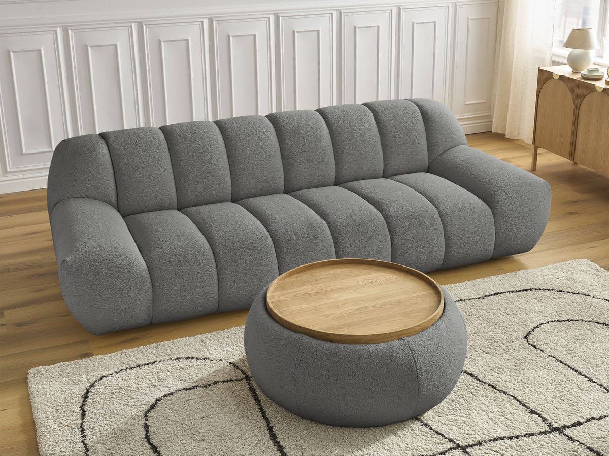 Bobochic Hayden Sofa 3-Sitzer mit Pouf 256 × 107 cm Bouclé-Stoff Dunkelgrau