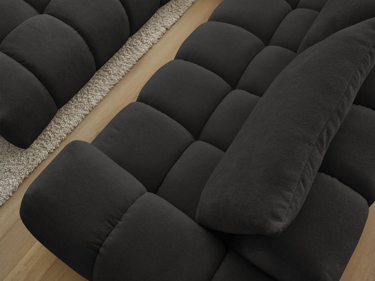 Bobochic Everest Ecksofa mit Schlaffunktion und Pouf, 4 Kissen Strukturstoff Schwarz Ecke links