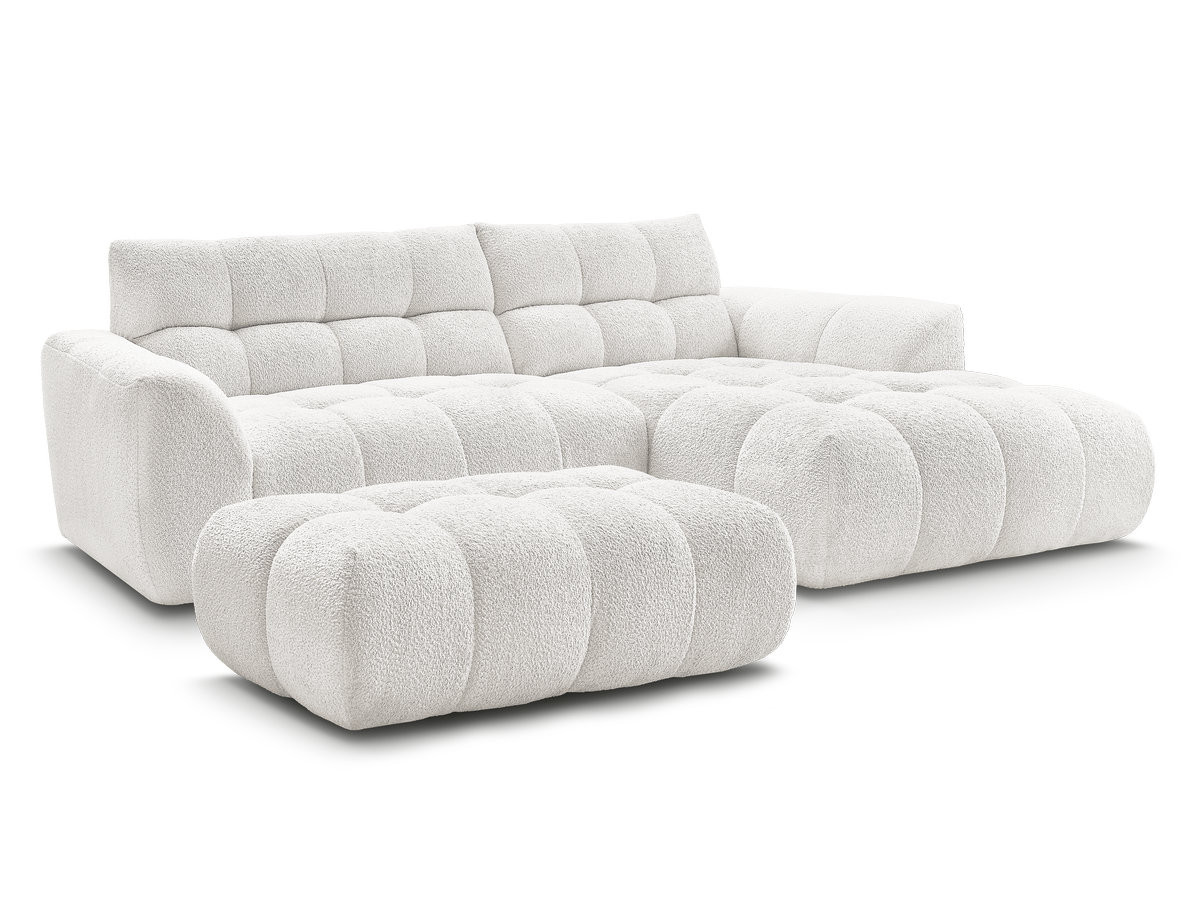 Bobochic Jaya Ecksofa mit Pouf Chenille Weiß Ecke rechts