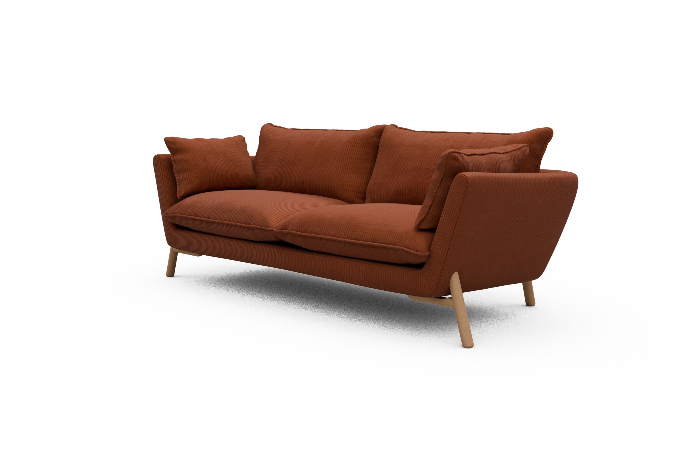Sofa Emil PREMIUM 3-Sitzer Beinfarbe Eiche Natur Corduroy-Burnt-Orange