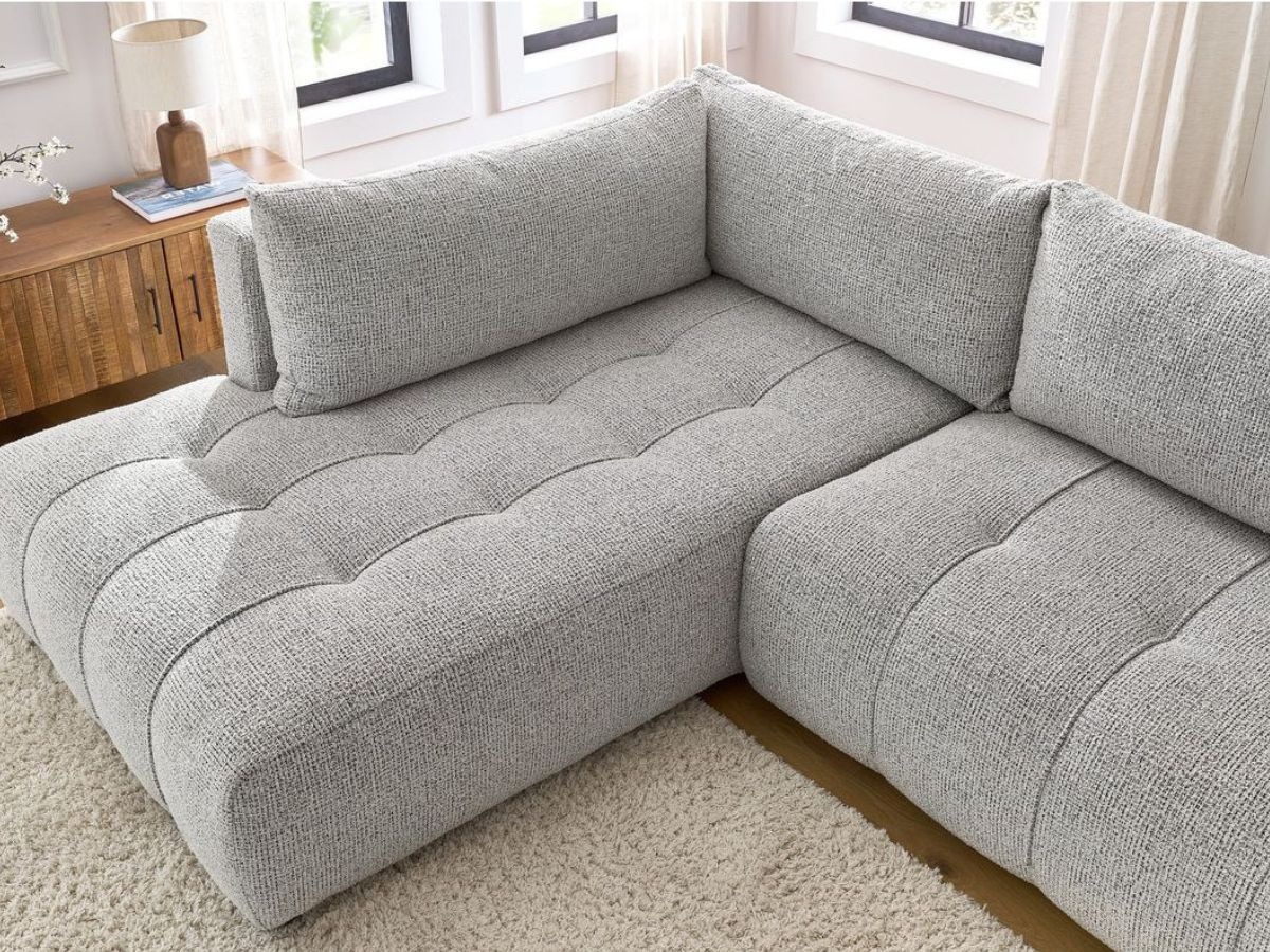 Bobochic Arsene Ecksofa mit Schlaffunktion und Bettkasten 277 × 200 cm Melange-Stoff Hellgrau Ecke links