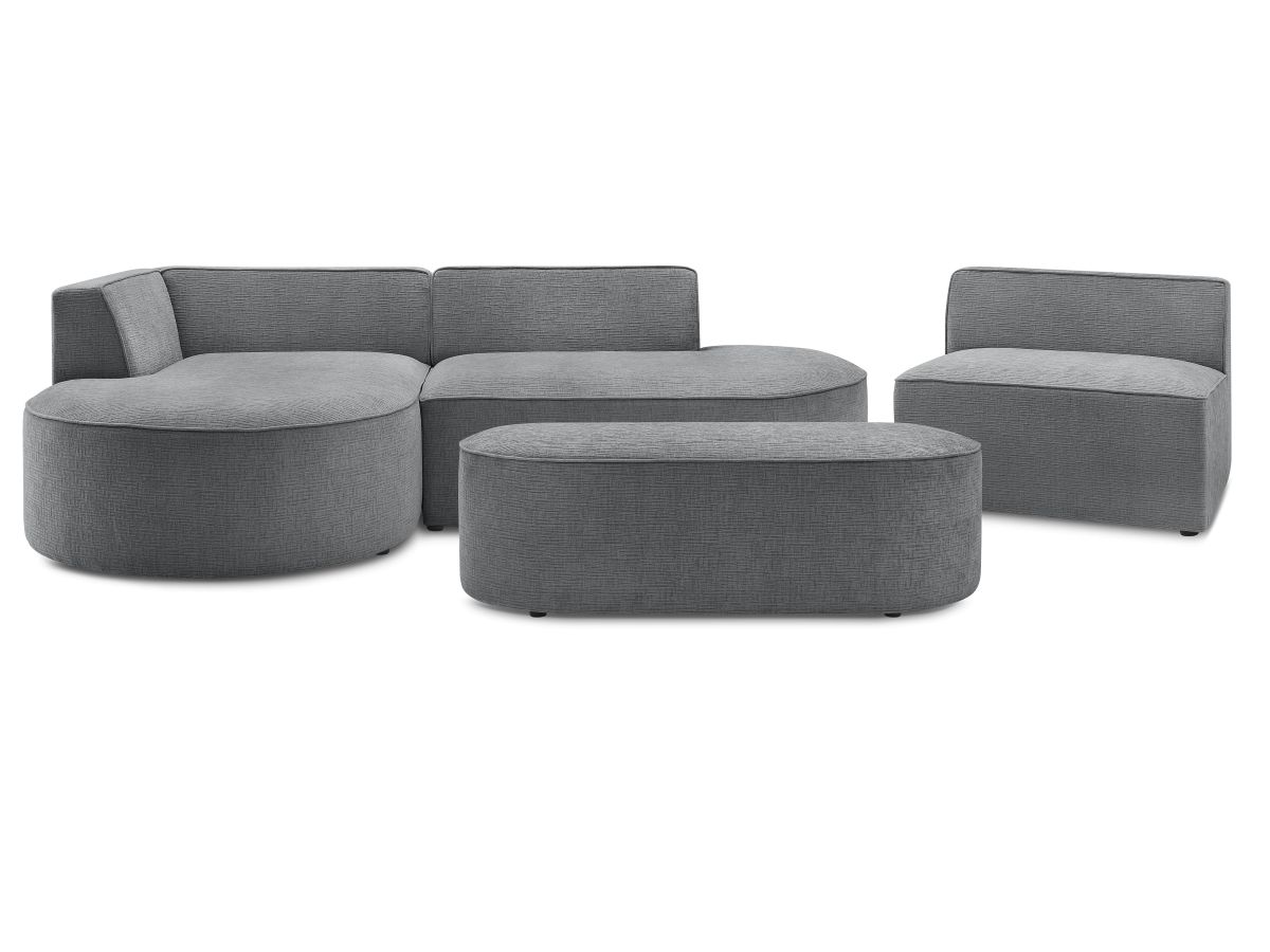 Bobochic Rousseau Ecksofa mit Sofamodul und Pouf Strukturstoff Dunkelgrau Ecke links