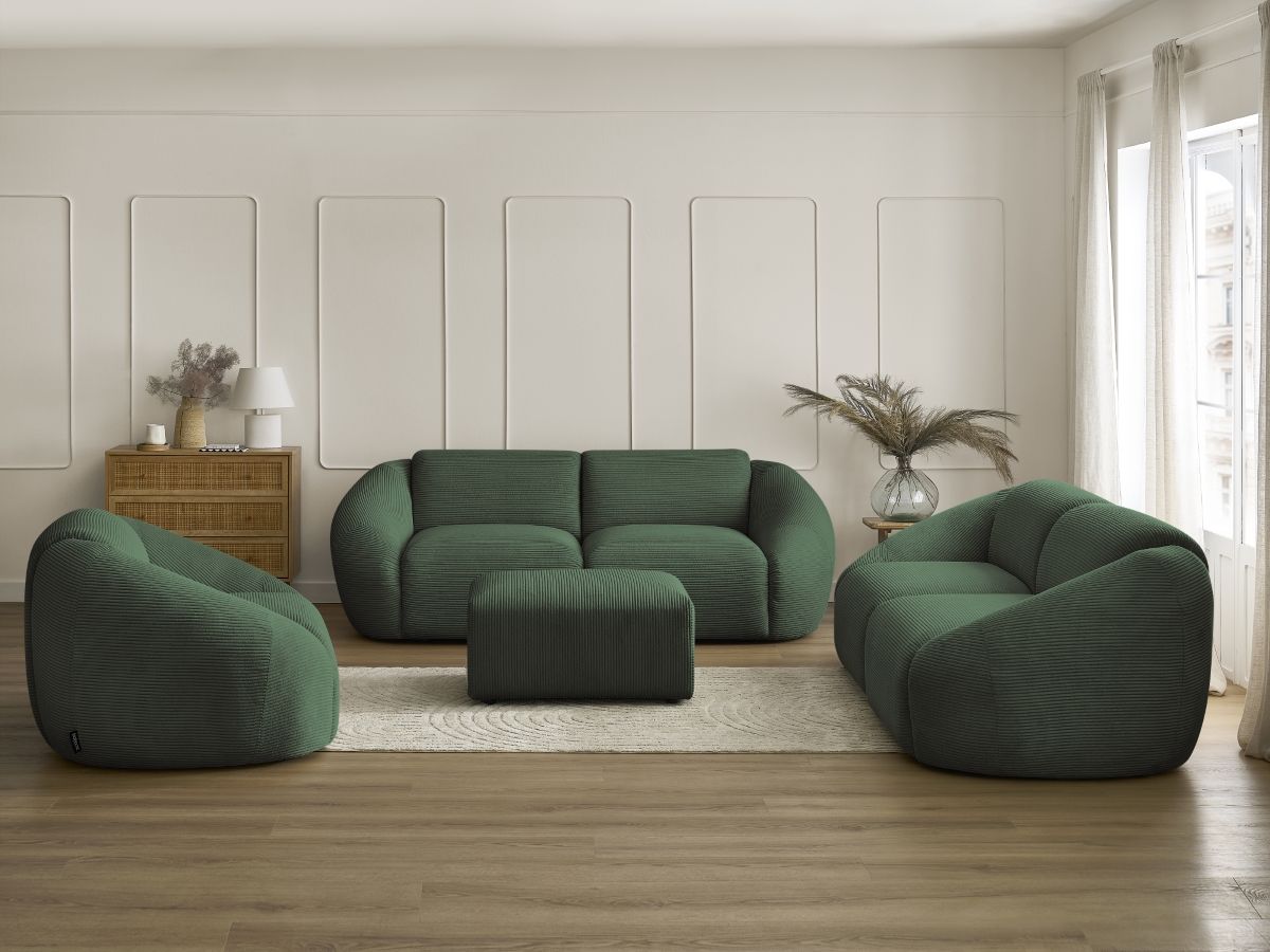 Bobochic Tina Sofa 7-Sitzer mit Pouf Cordsamt Grün