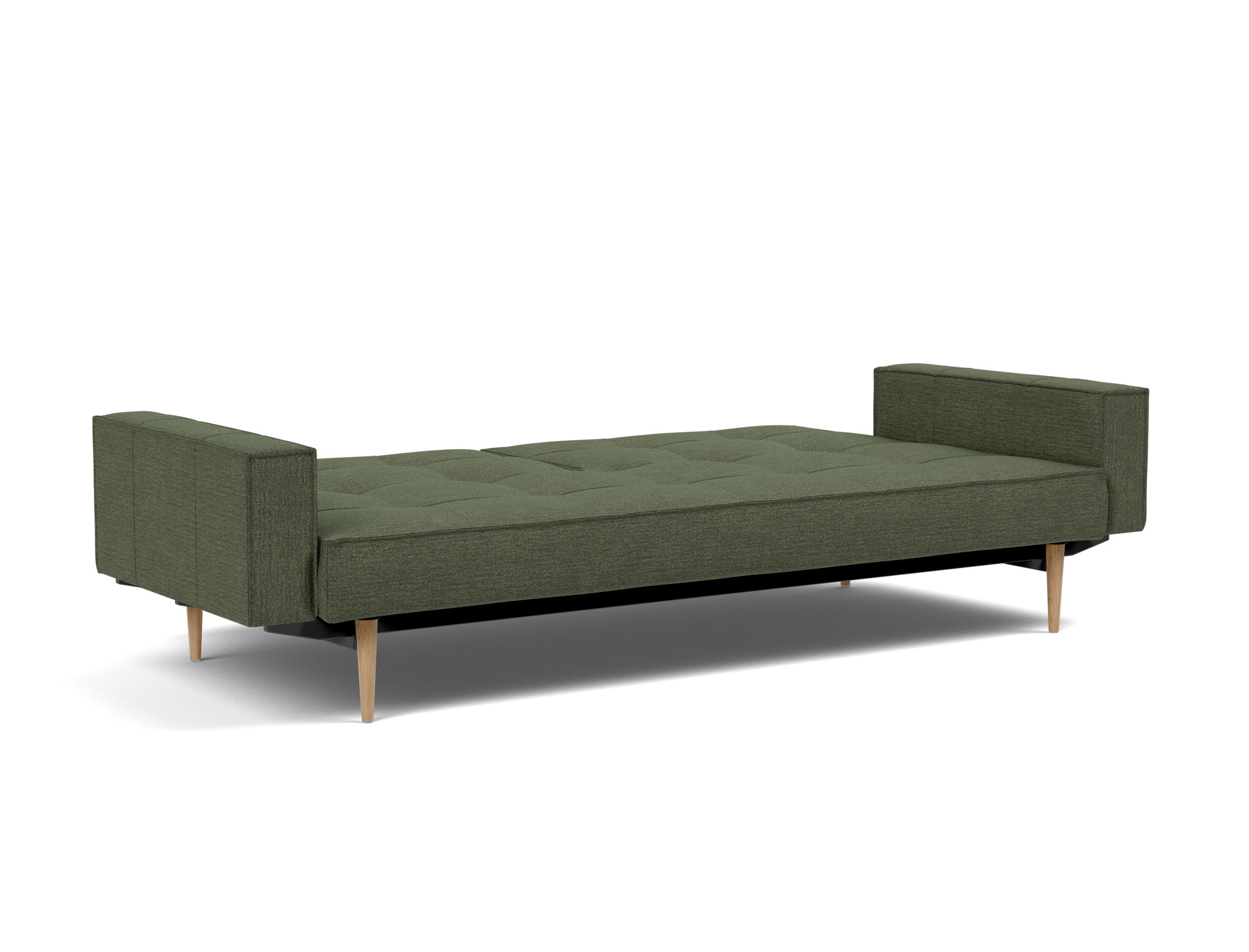 Schlafsofa Splitback mit Armlehnen Strukturierter Stoff Taura 353-Forest Beine Styletto Eiche hell