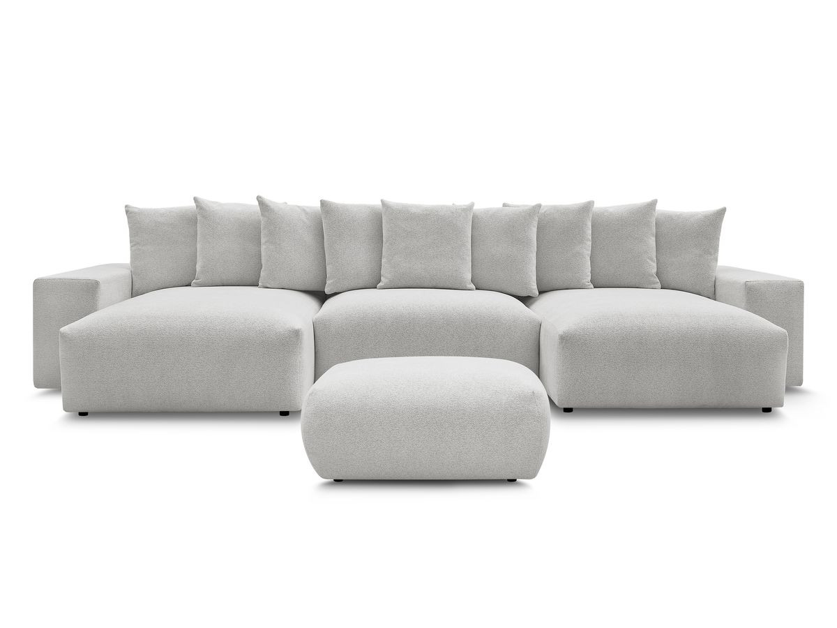 Bobochic Voltaire Wohnlandschaft mit Pouf 420 × 174 cm, Liegefläche 135 × 345 cm Melange-Stoff Hellgrau