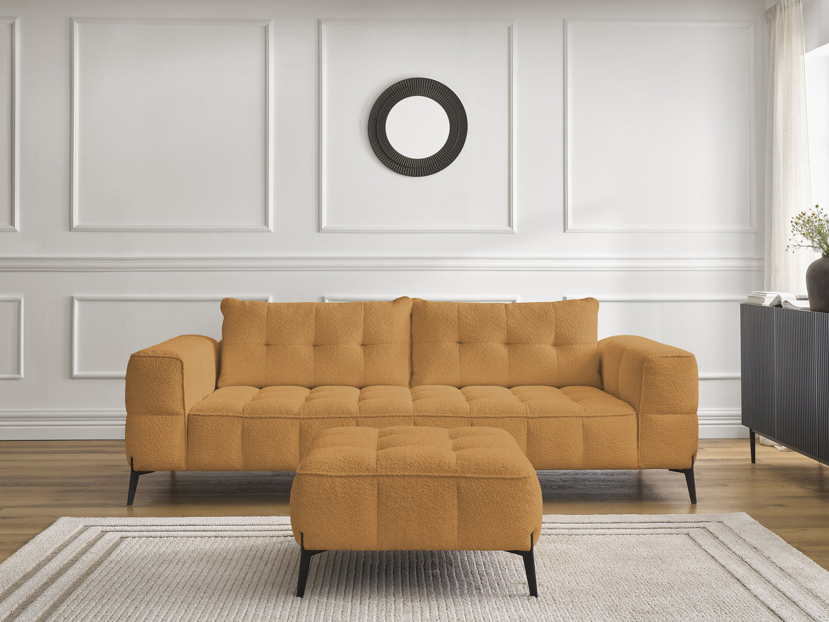 Bobochic Anis Sofa 3-Sitzer mit Pouf Bouclé-Stoff Gelb