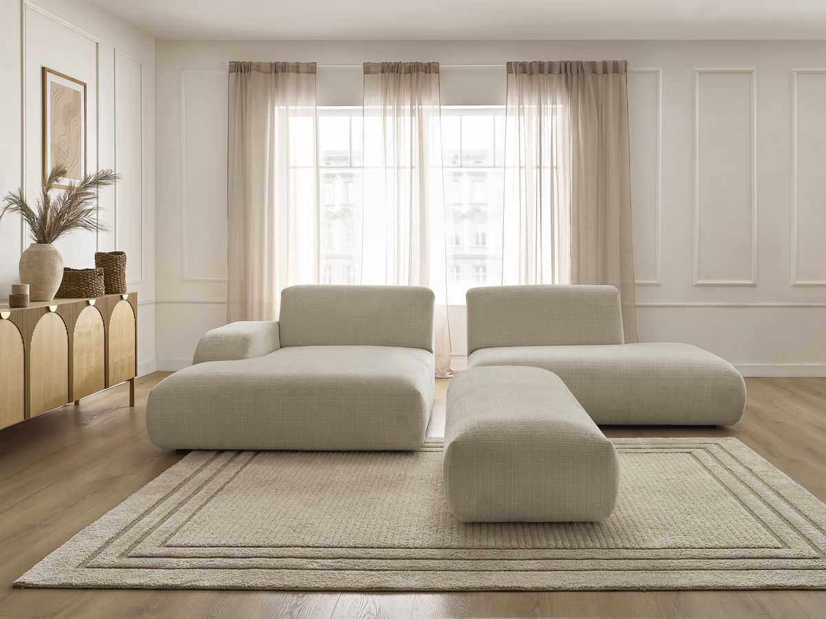 Bobochic Sirius Ecksofa mit Pouf 300 × 170 cm Strukturstoff Beige Ecke links