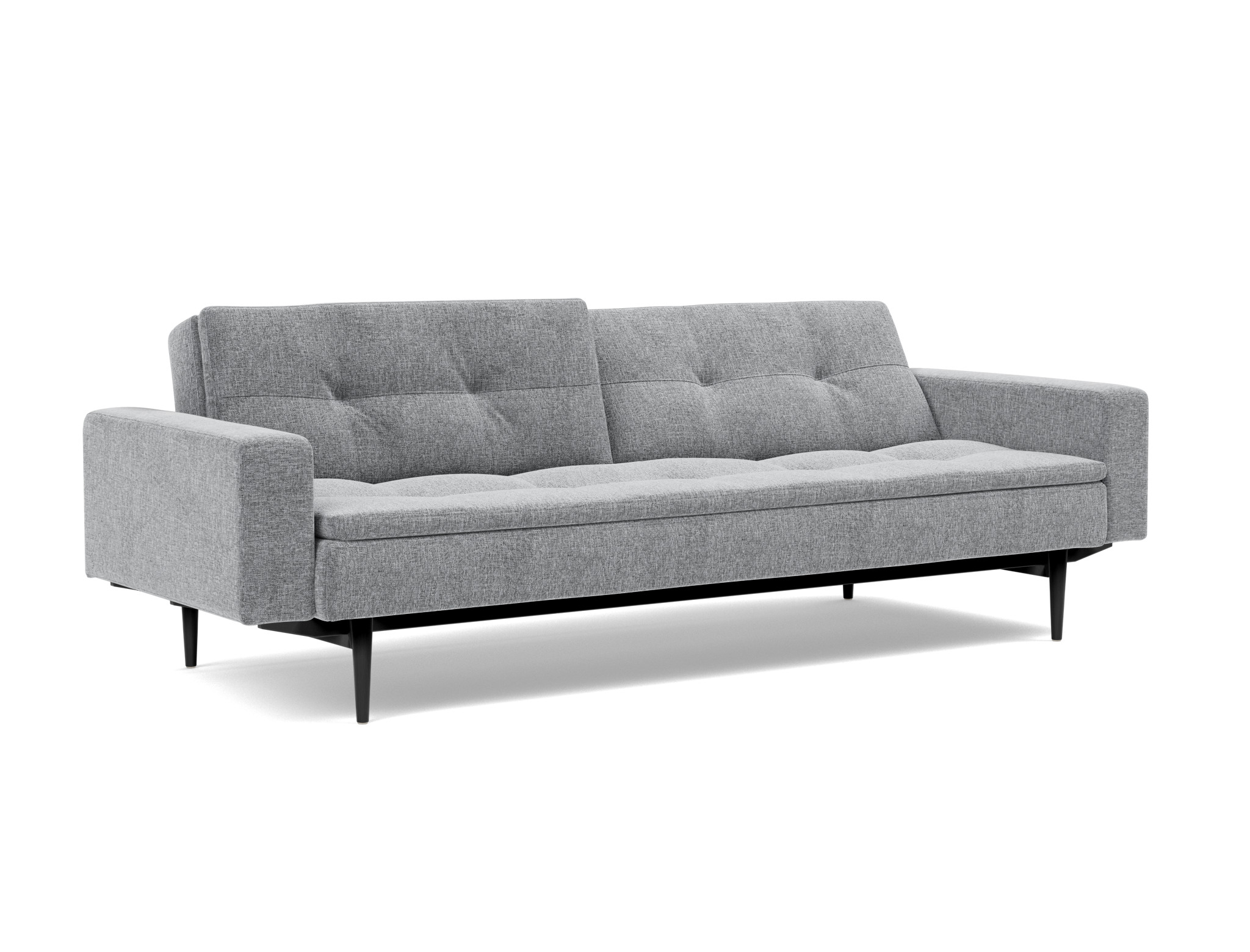 Schlafsofa Dublexo mit Armlehnen Strukturierter Stoff Twist 565-Granite Beine Styletto Eiche schwarz