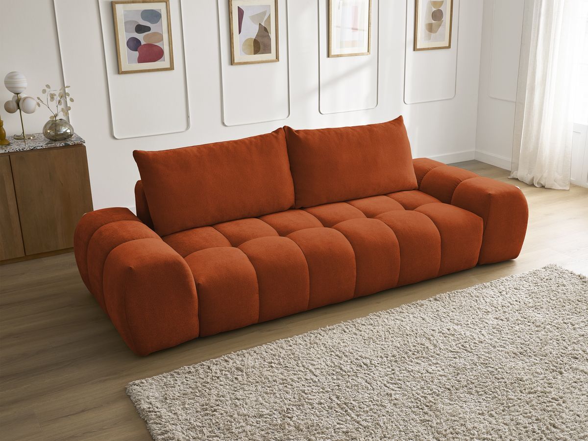 Bobochic Everest Sofa 3-Sitzer, 2 Kissen Strukturstoff Orange