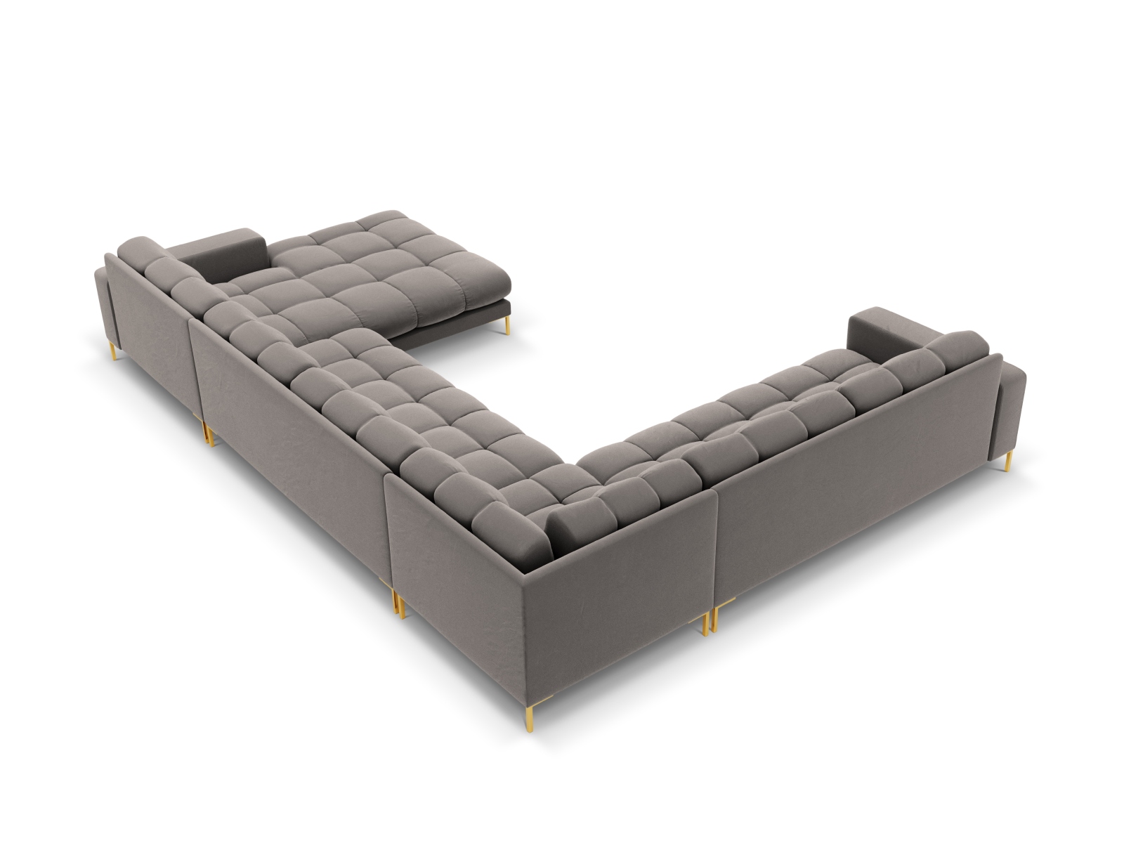 Cosmopolitan Design Panoramasofa Bali 7-Sitzer 327 cm Samt Bluvel Hellgrau Links Beine Gold