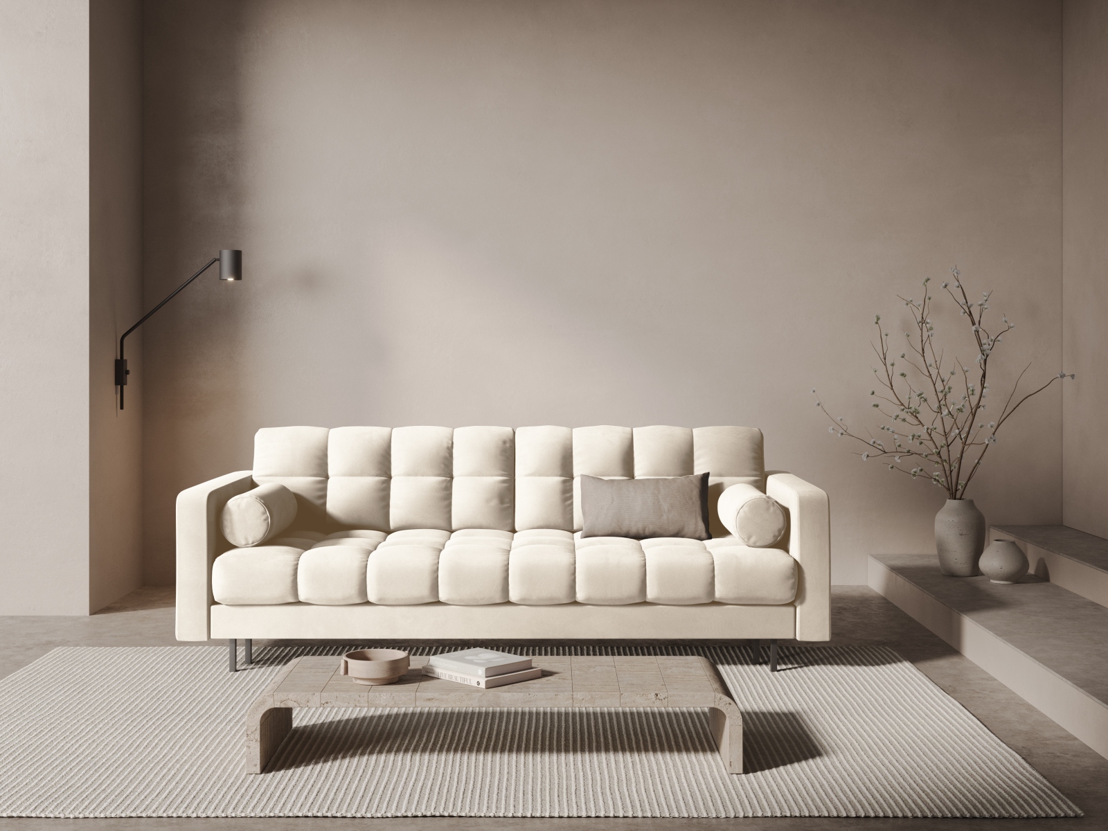 Cosmopolitan Design Schlafsofa Bali 3-Sitzer mit Bettkasten Samt Bluvel Helles Beige