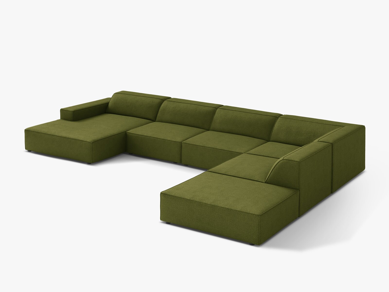 Micadoni Panorama-Ecksofa Jodie 7-Sitzer Rechts Boucle Baloo Dunkel-Olivgrün
