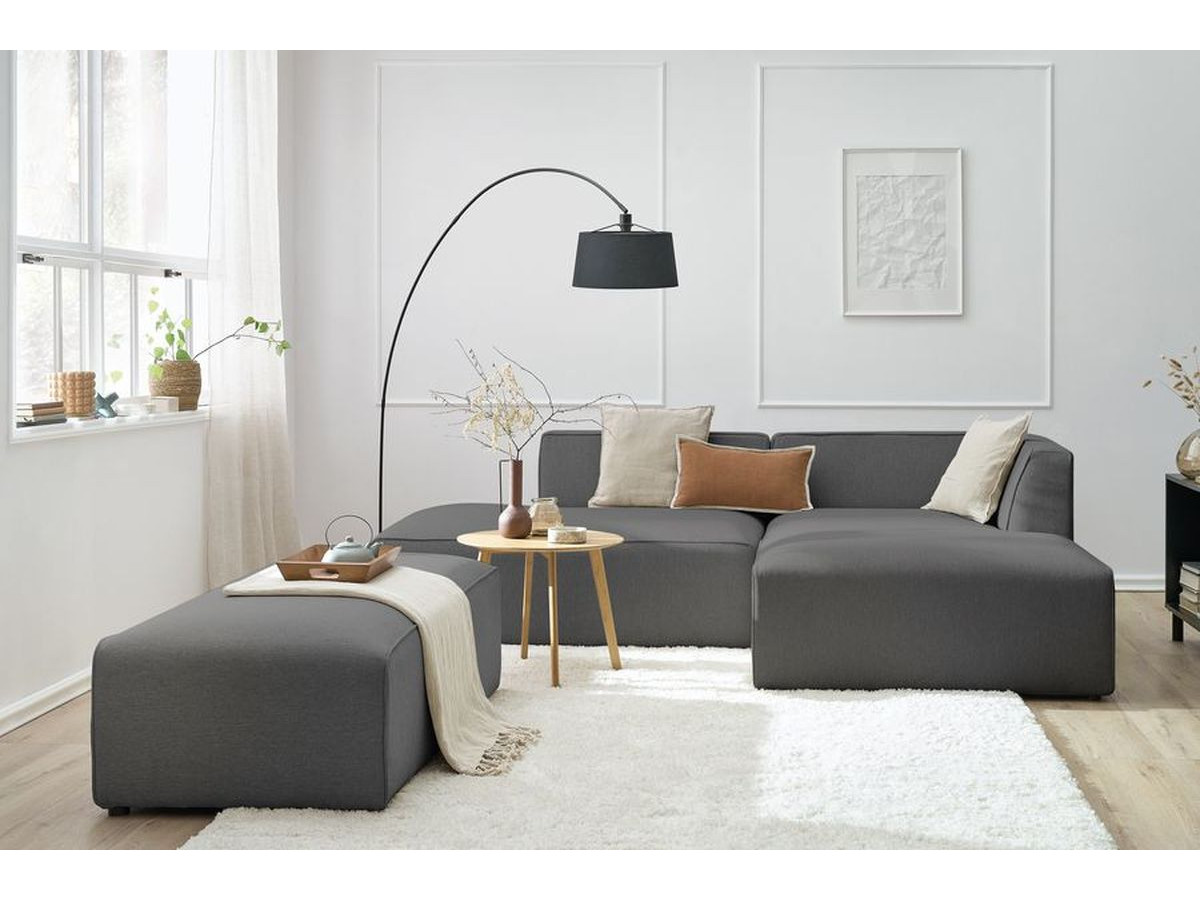 Bobochic Megeve Ecksofa mit Schlaffunktion und Pouf Melange-Stoff Dunkelgrau Ecke rechts
