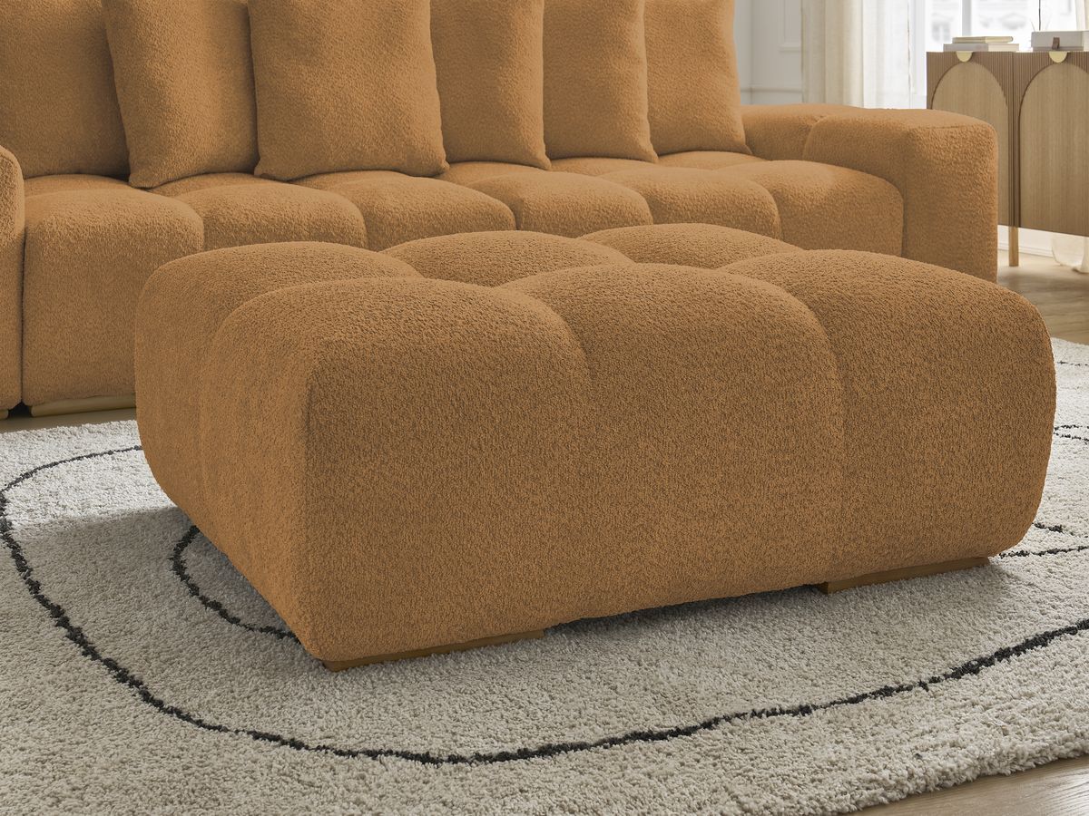 Bobochic Anakin Schlafsofa 3-Sitzer mit Bettkasten und Pouf, 6 Kissen Bouclé-Stoff Gelb