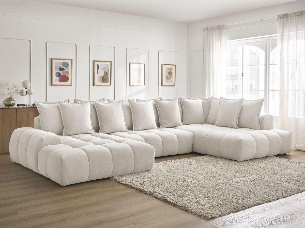 Bobochic Everest Wohnlandschaft, 14 Kissen Strukturstoff Weiß Ecke links
