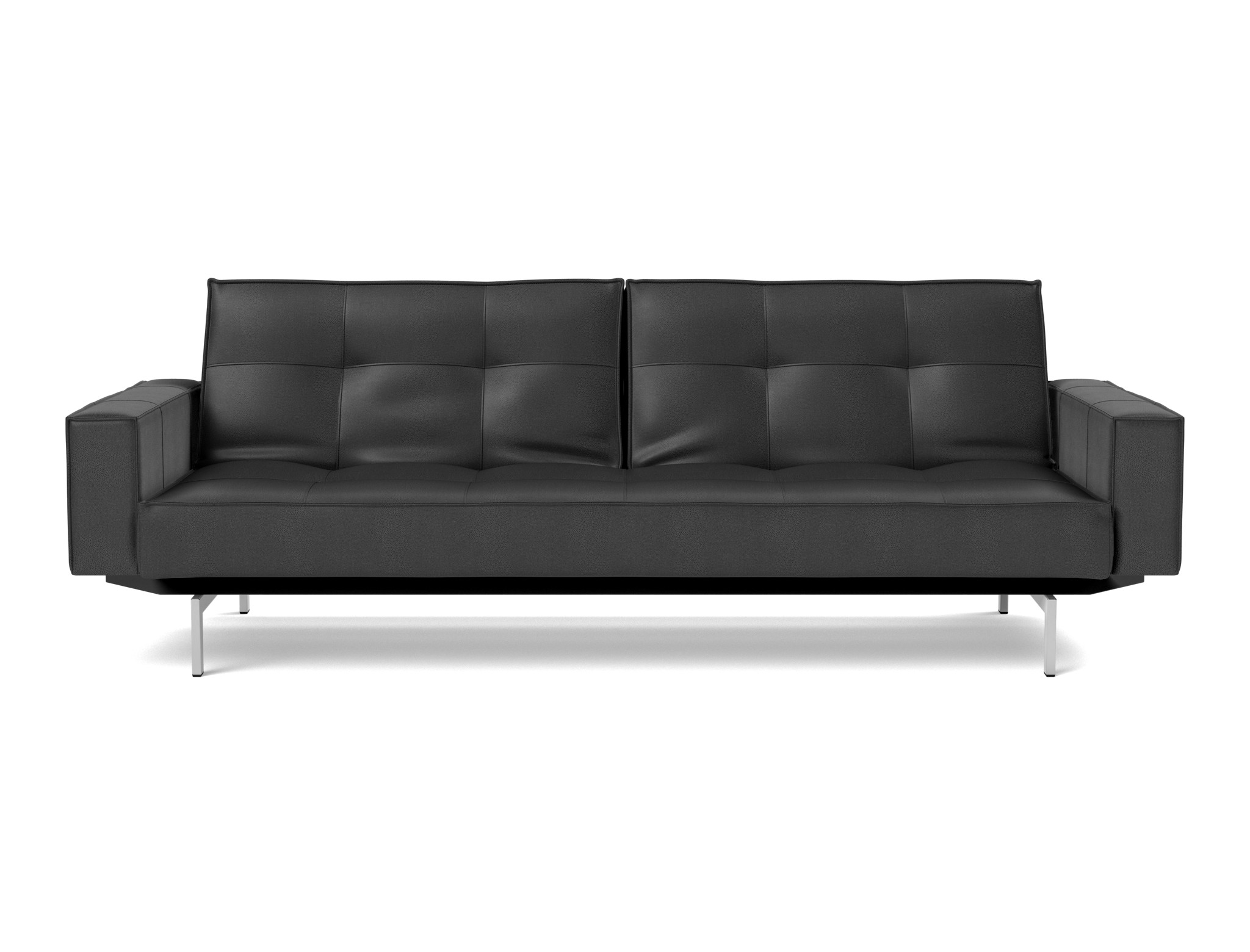 Schlafsofa Splitback mit Armlehnen Lederoptik Faunal 550-Black Beine Chrom