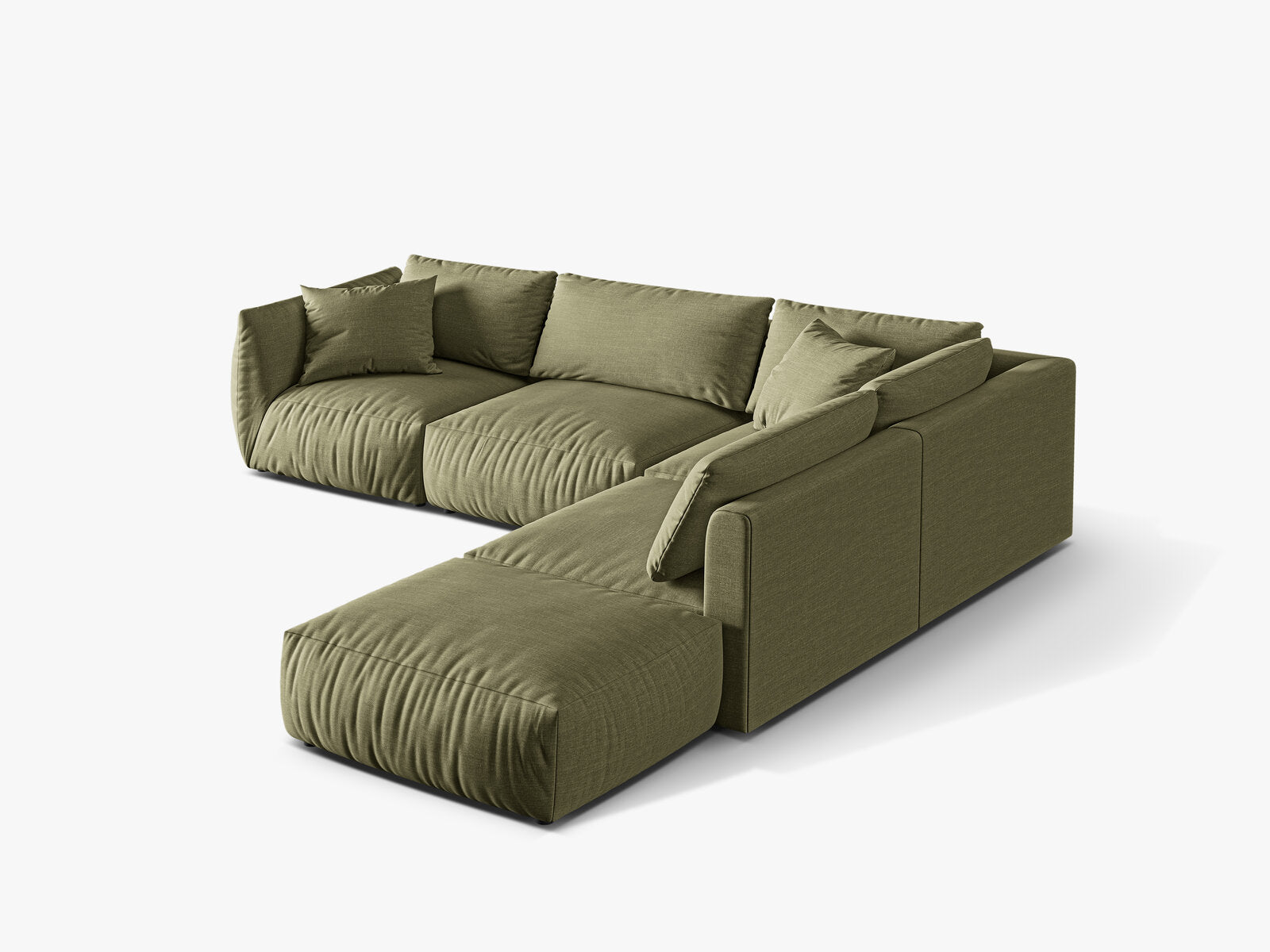 Micadoni Modulares Ecksofa Chris 4-Sitzer Rechts Strukturierter Stoff Hellgrün