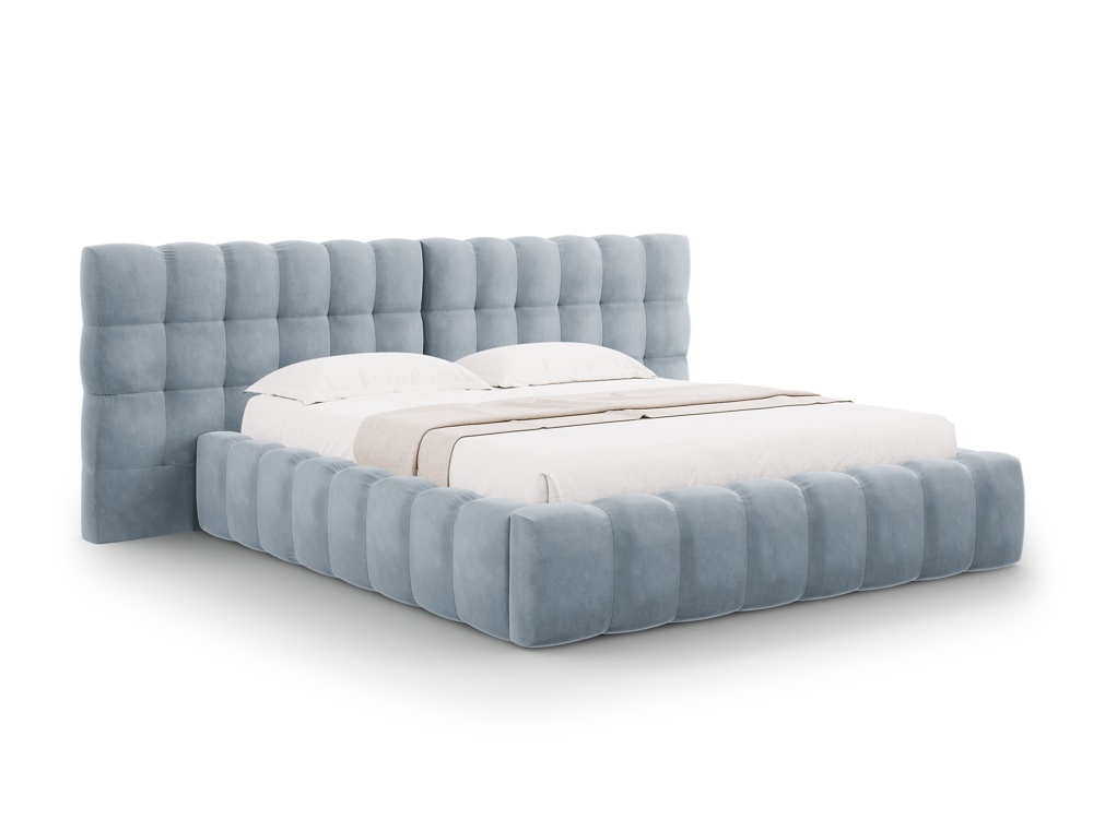 Cosmopolitan Design Stauraumbett mit doppeltem Kopfteil Bali 140x200 Samt Bluvel Hellblau