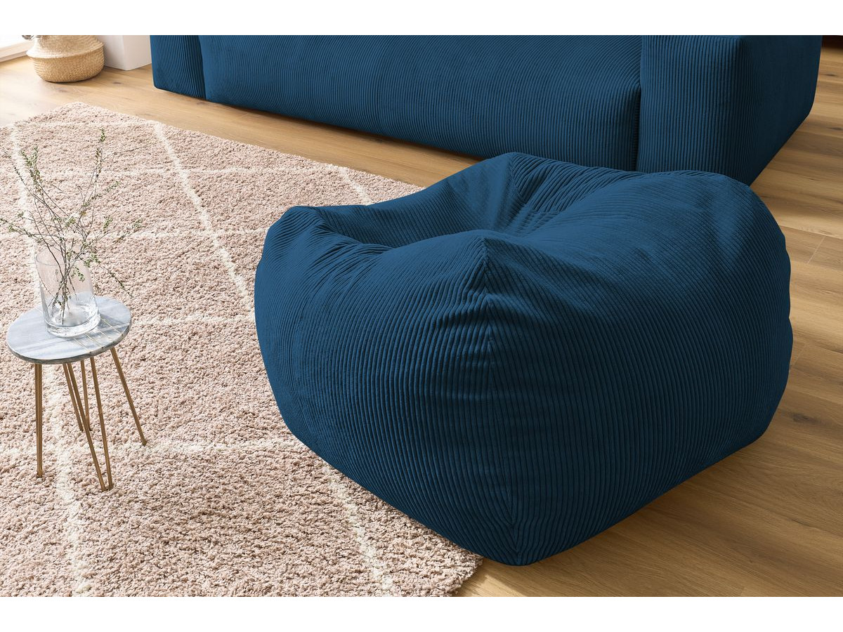 Bobochic Voltaire Sofa 4-Sitzer mit Pouf 280 × 124 cm Cordsamt Dunkelblau