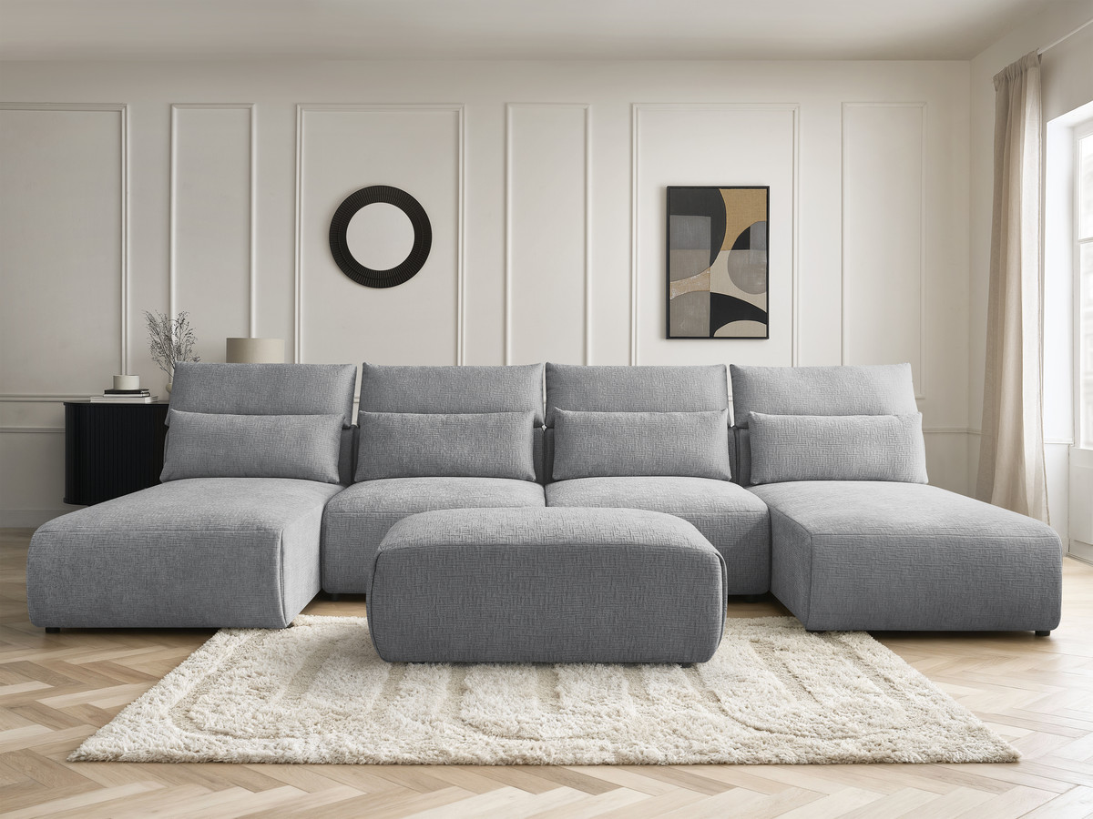 Bobochic Jana Wohnlandschaft mit kleinem Pouf Strukturstoff Dunkelgrau