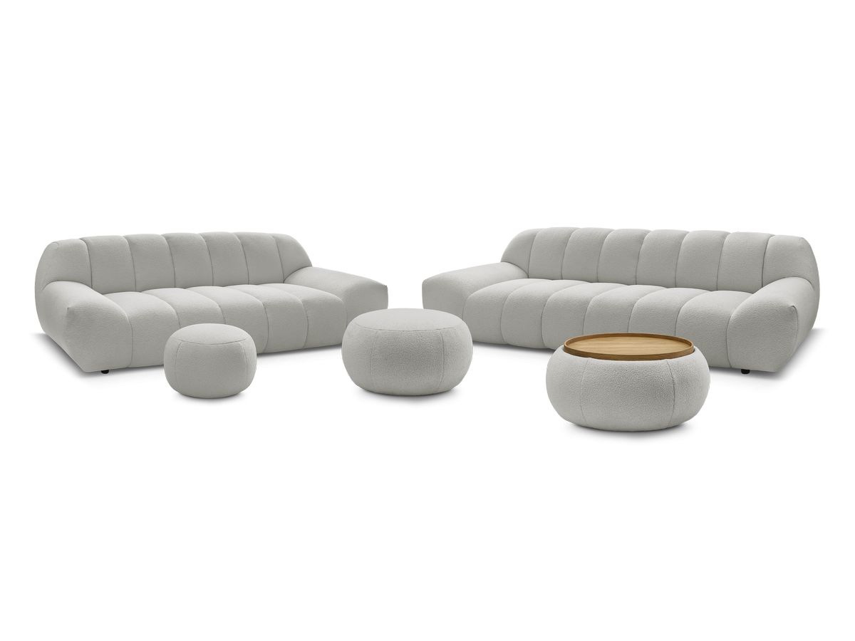 Bobochic Hayden Sofa 7-Sitzer mit Pouf Bouclé-Stoff Hellgrau